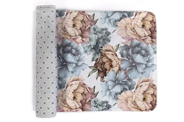 Liten matta Blommigt mönster med pioner och hortensior
