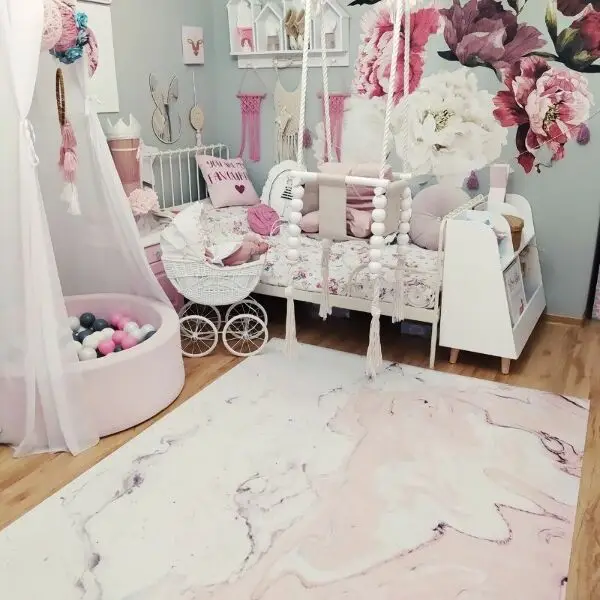 Vinylmatta Vit och rosa marmor