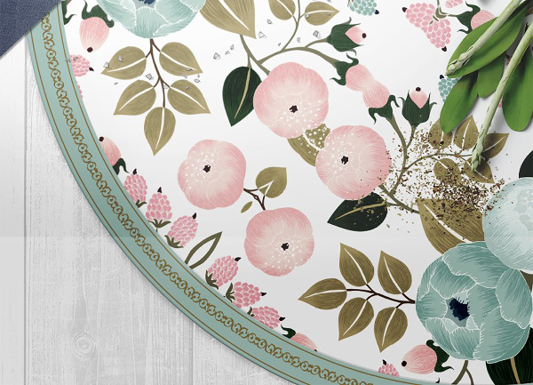 Rund pvc matta Blommor