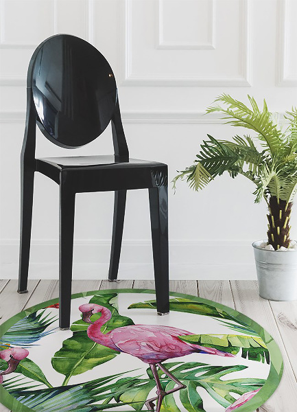 Rund vinylmatta Flamingos