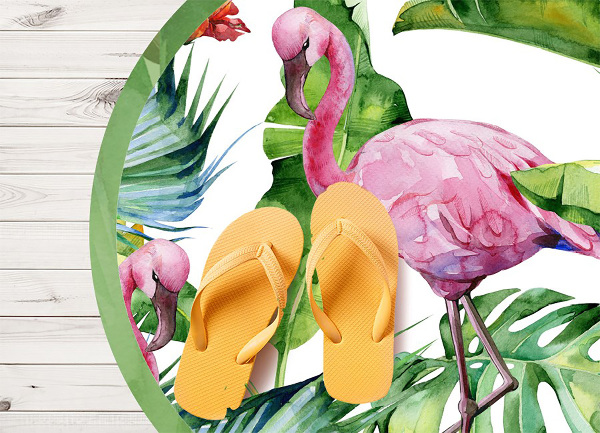 Rund vinylmatta Flamingos