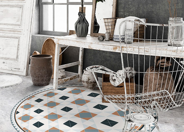Rund vinylmatta Geometriska diamanter