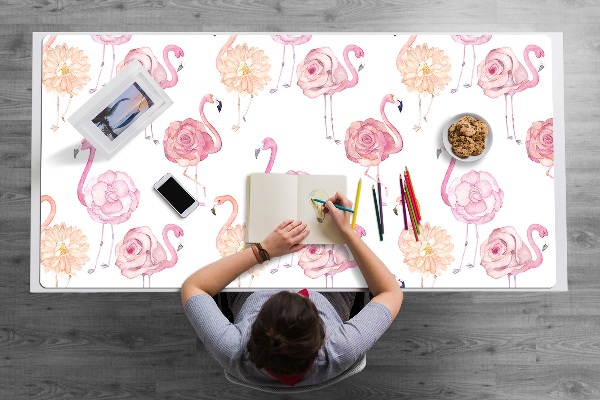 Skrivbordsmatta Flamingos och blommor