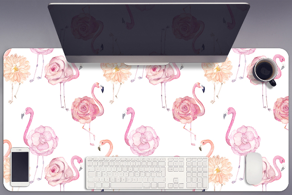Skrivbordsmatta Flamingos och blommor