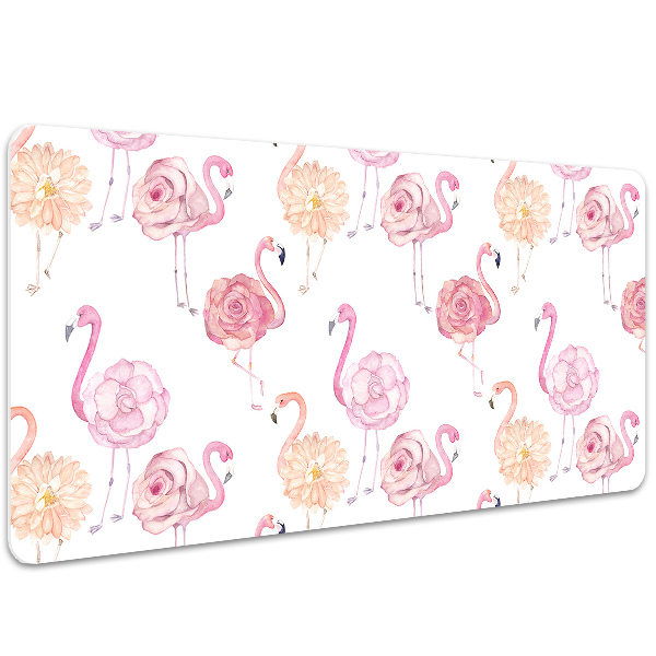Skrivbordsmatta Flamingos och blommor