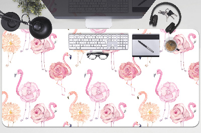 Skrivbordsmatta Flamingos och blommor