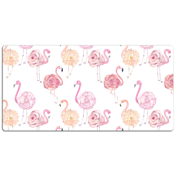Skrivbordsmatta Flamingos och blommor