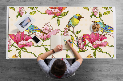 Skrivbordsunderlägg Blommor och fåglar