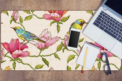 Skrivbordsunderlägg Blommor och fåglar