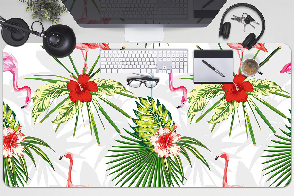 Skrivbordsunderlägg Flamingos och blommor