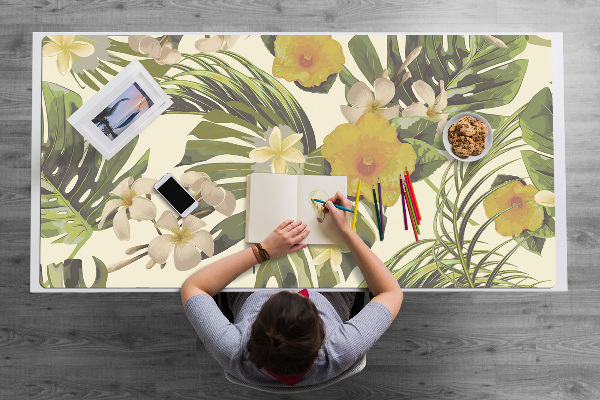 Skrivbordsunderlägg stort Tropiska blad och blommor