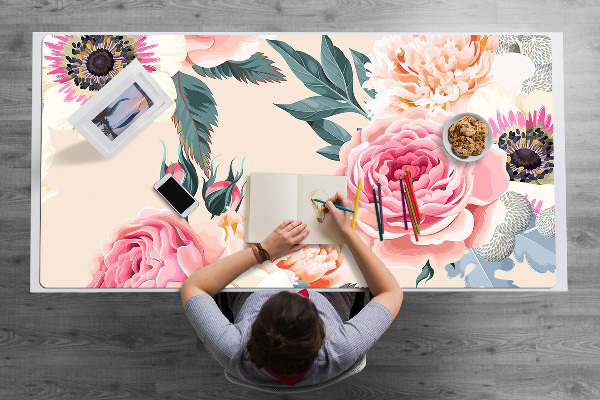 Skrivbordsunderlägg stort Pastellblommor
