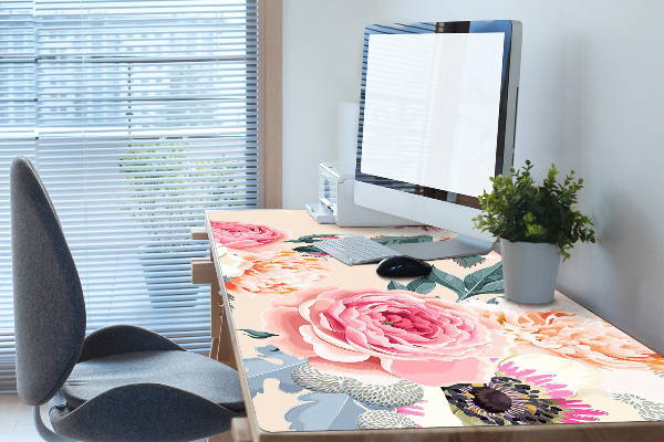 Skrivbordsunderlägg stort Pastellblommor