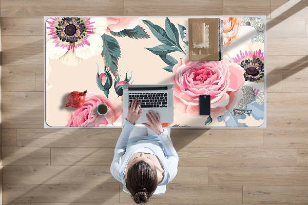 Skrivbordsunderlägg stort Pastellblommor