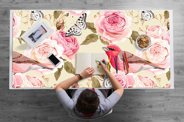 Matta skrivbord Fåglar blommor fjärilar