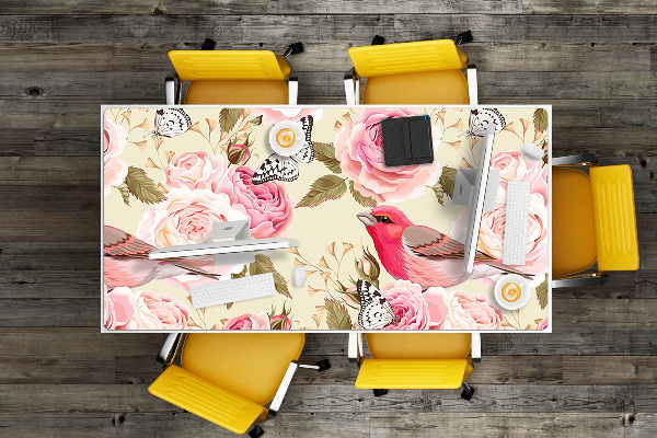 Matta skrivbord Fåglar blommor fjärilar