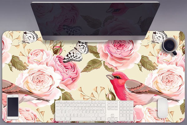 Matta skrivbord Fåglar blommor fjärilar