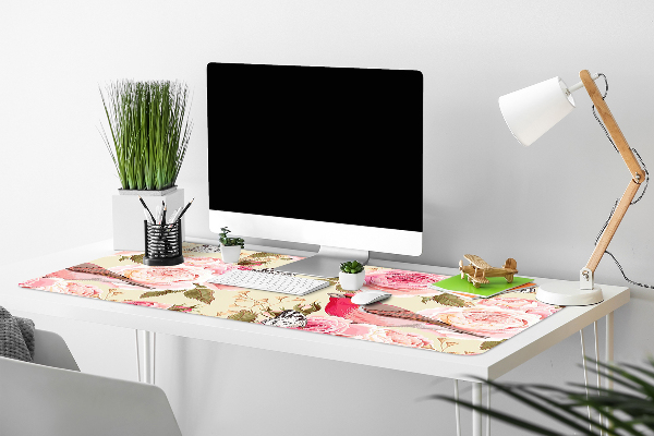 Matta skrivbord Fåglar blommor fjärilar