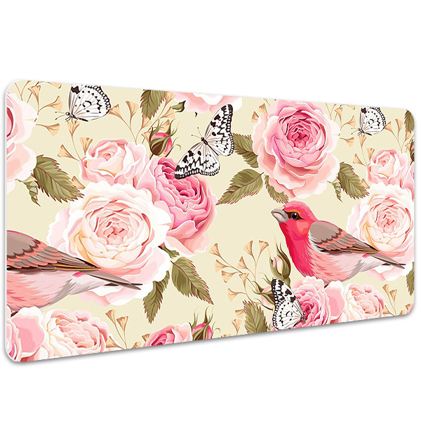 Matta skrivbord Fåglar blommor fjärilar