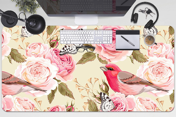 Matta skrivbord Fåglar blommor fjärilar