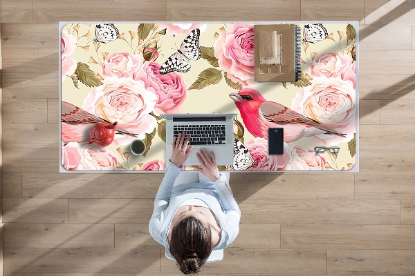Matta skrivbord Fåglar blommor fjärilar
