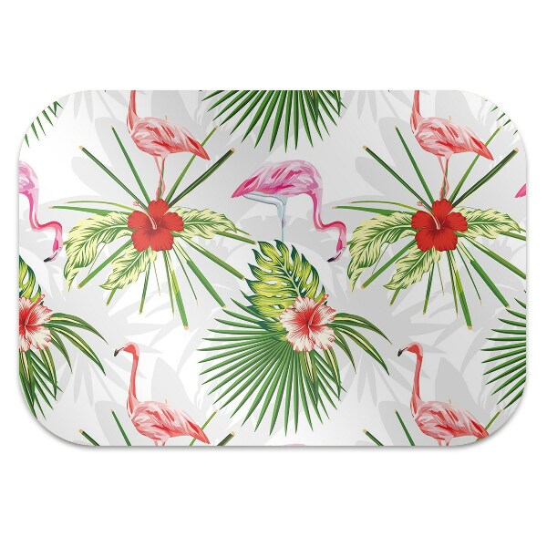Matta under kontorsstol Flamingos och blommor