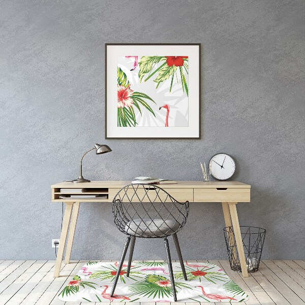 Matta under kontorsstol Flamingos och blommor