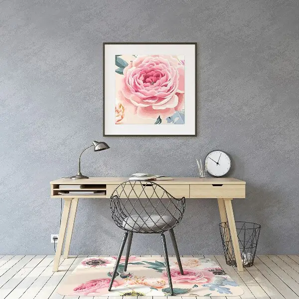 Matta för kontorsstol Pastellblommor