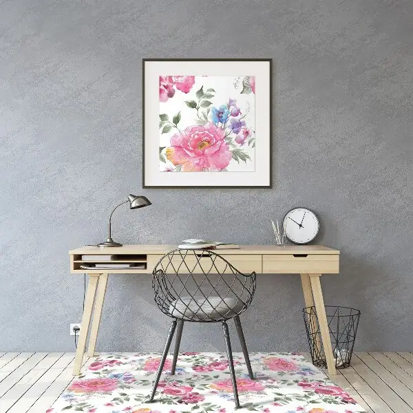 Matta under skrivbordsstol Rosa blommor