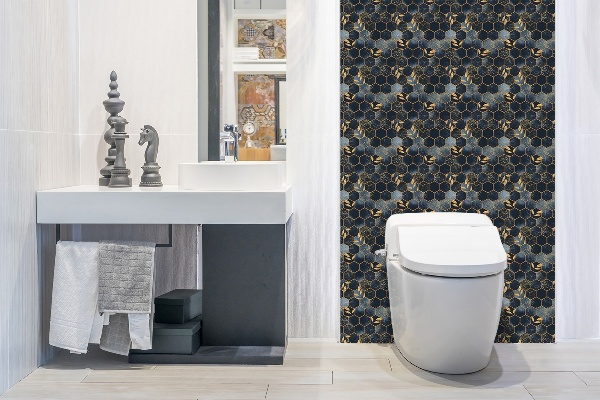 Självhäftande väggpanel Löv och hexagoner